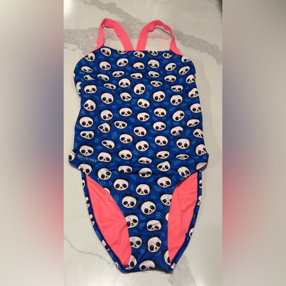 Blue and Pink Panda Print One Piece Swimsuit size 30 Blue Seventy
